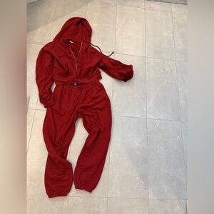 Set Active Matching Set Stylish Red Women's Jumpsuit